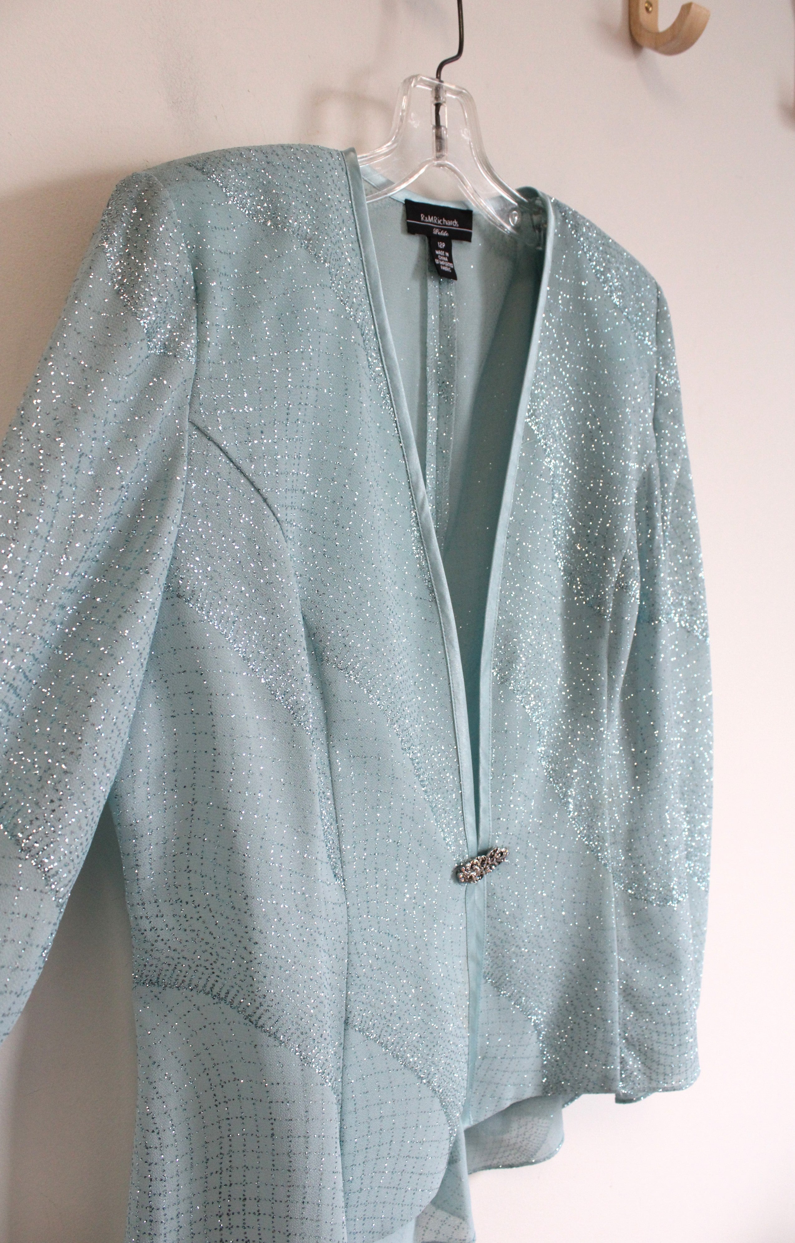 R&M Richards Light Teal Glitter Cardigan | 12 Petite