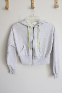 Hippie Rose White Gray Heather Green Tie Crop Hoodie | XS