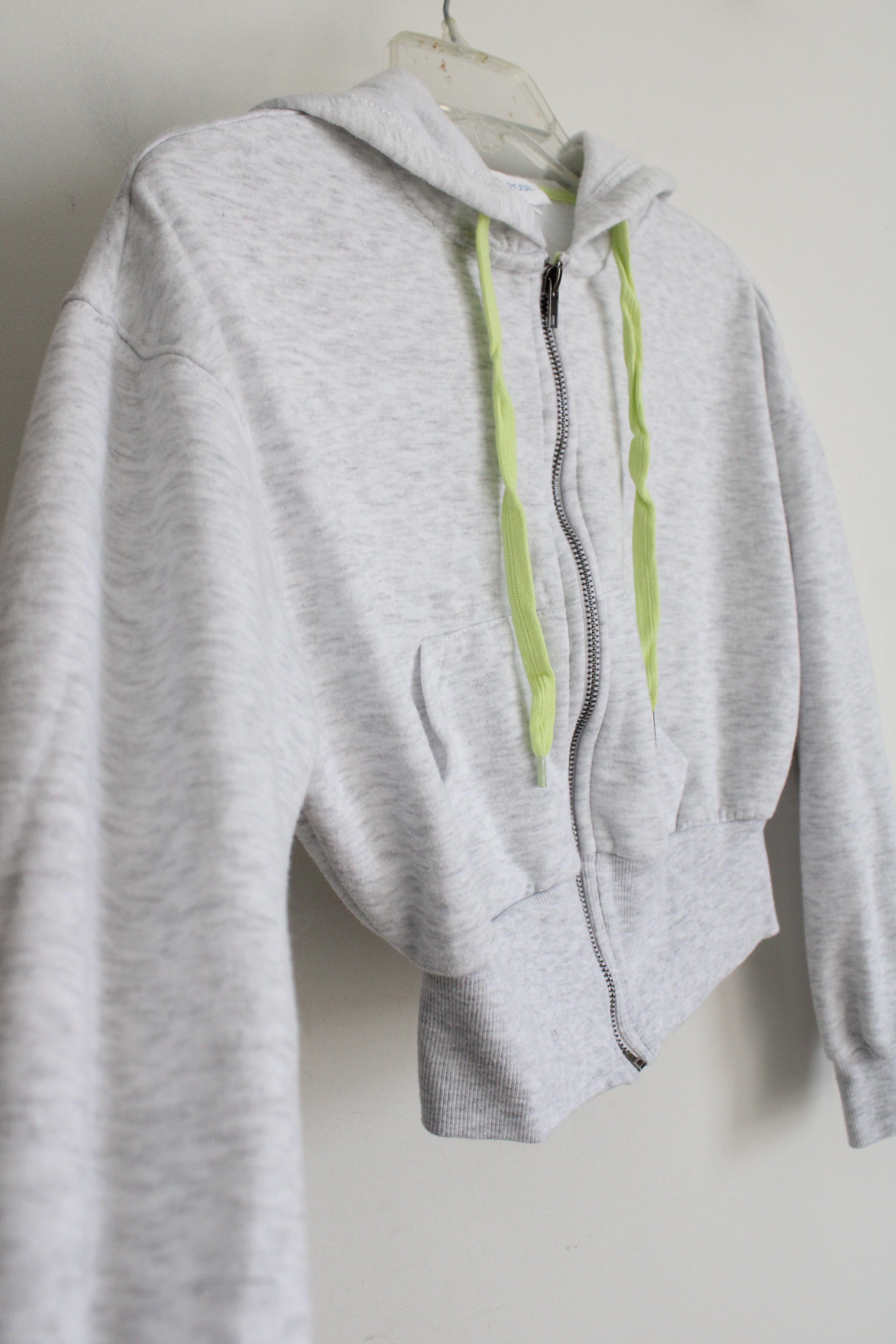 Hippie Rose White Gray Heather Green Tie Crop Hoodie | XS