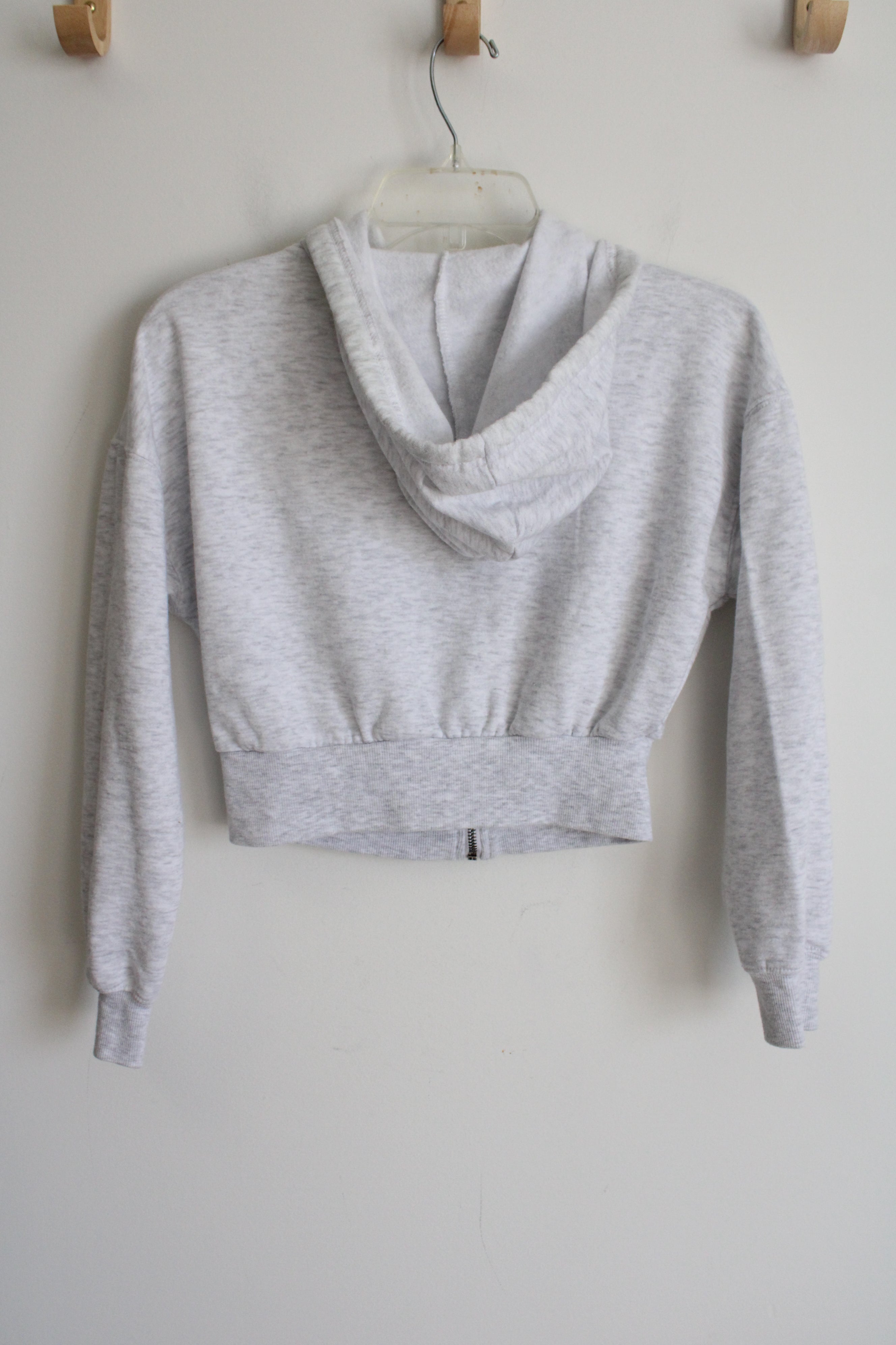 Hippie Rose White Gray Heather Green Tie Crop Hoodie | XS