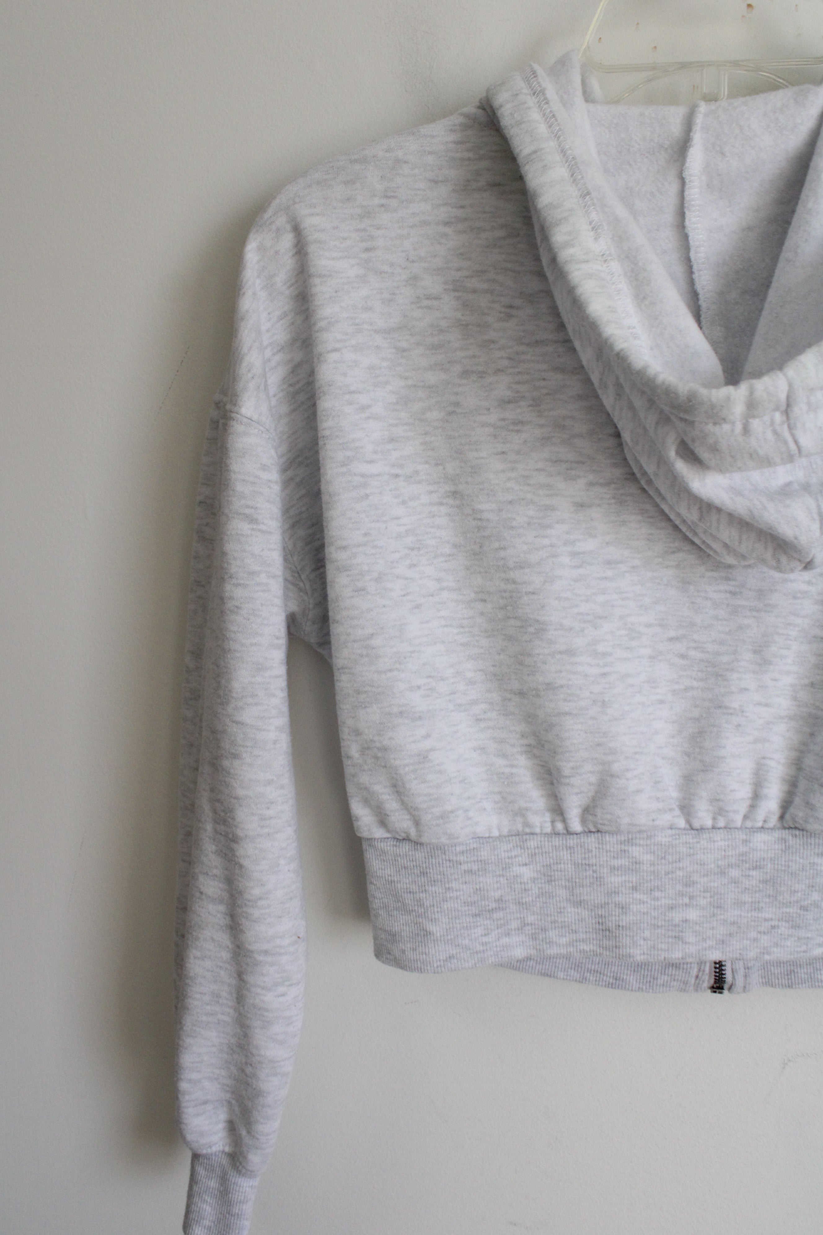 Hippie Rose White Gray Heather Green Tie Crop Hoodie | XS