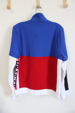 Tommy Hilfiger Blue Red Color Blocked 1/4 Zip Sweatshirt | M