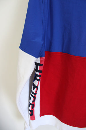 Tommy Hilfiger Blue Red Color Blocked 1/4 Zip Sweatshirt | M