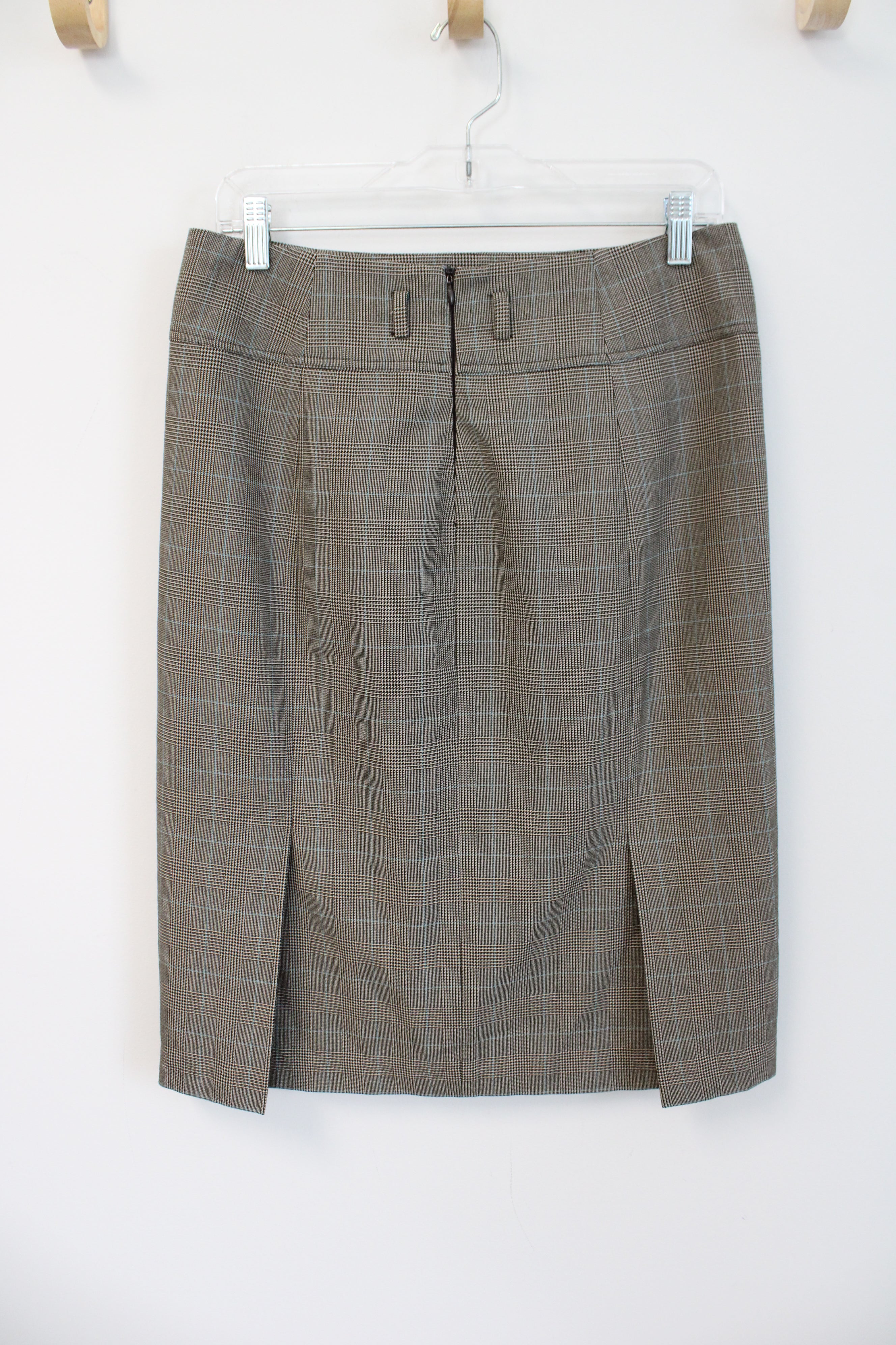 Preswick & Moore Brown & Blue Plaid Pencil Skirt | 8