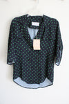 NEW Pearl By Lela Rose Navy & Green Fluid Crepe Camp Polka Dotted Shirt | XS