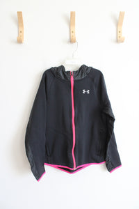 Under Armour Black & Neon Pink Full Zip Jacket | Youth M