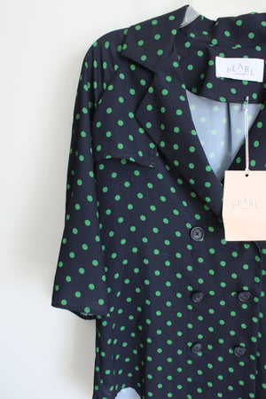 NEW Pearl By Lela Rose Navy & Green Fluid Crepe Camp Polka Dotted Shirt | XS