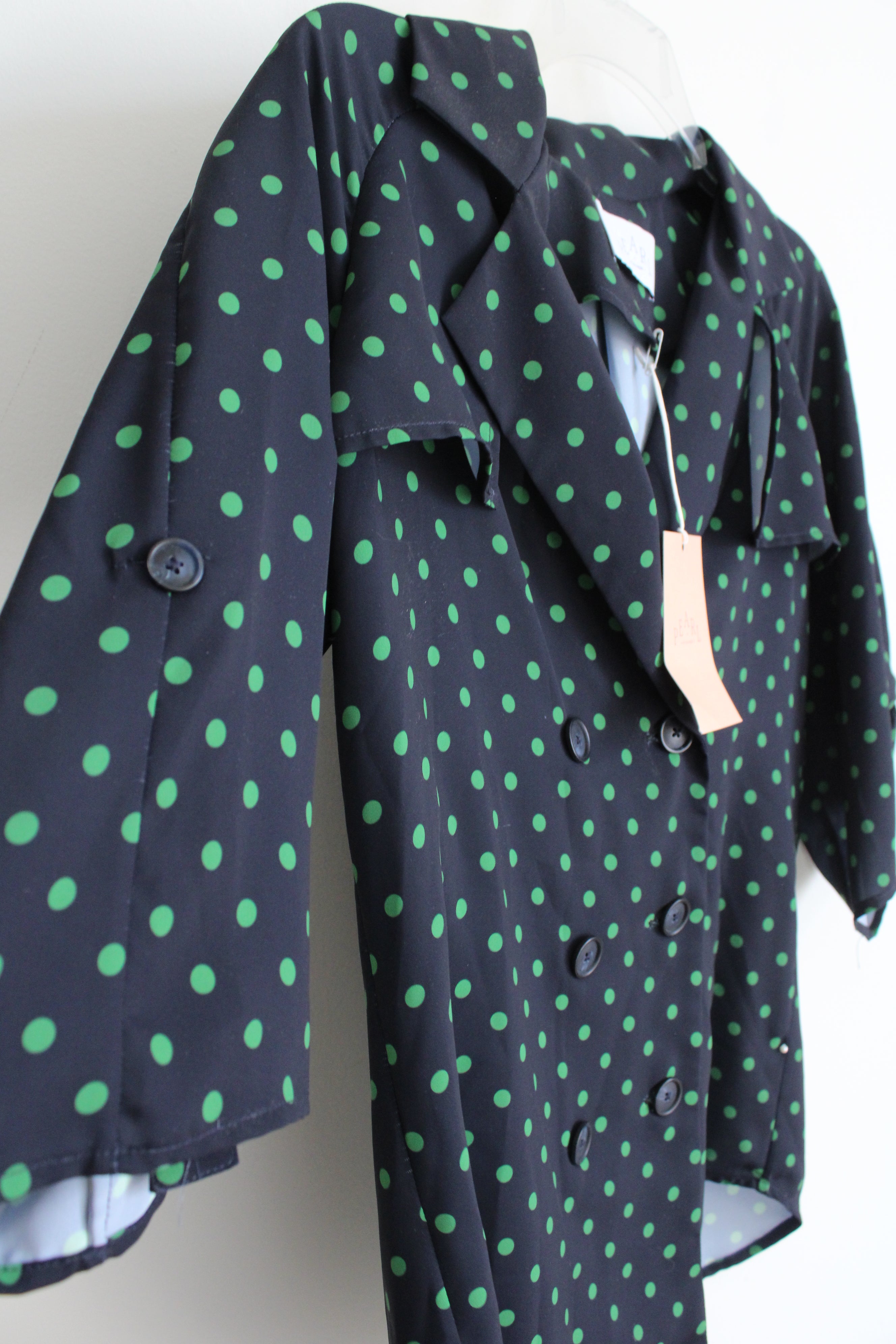 NEW Pearl By Lela Rose Navy & Green Fluid Crepe Camp Polka Dotted Shirt | XS