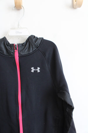 Under Armour Black & Neon Pink Full Zip Jacket | Youth M