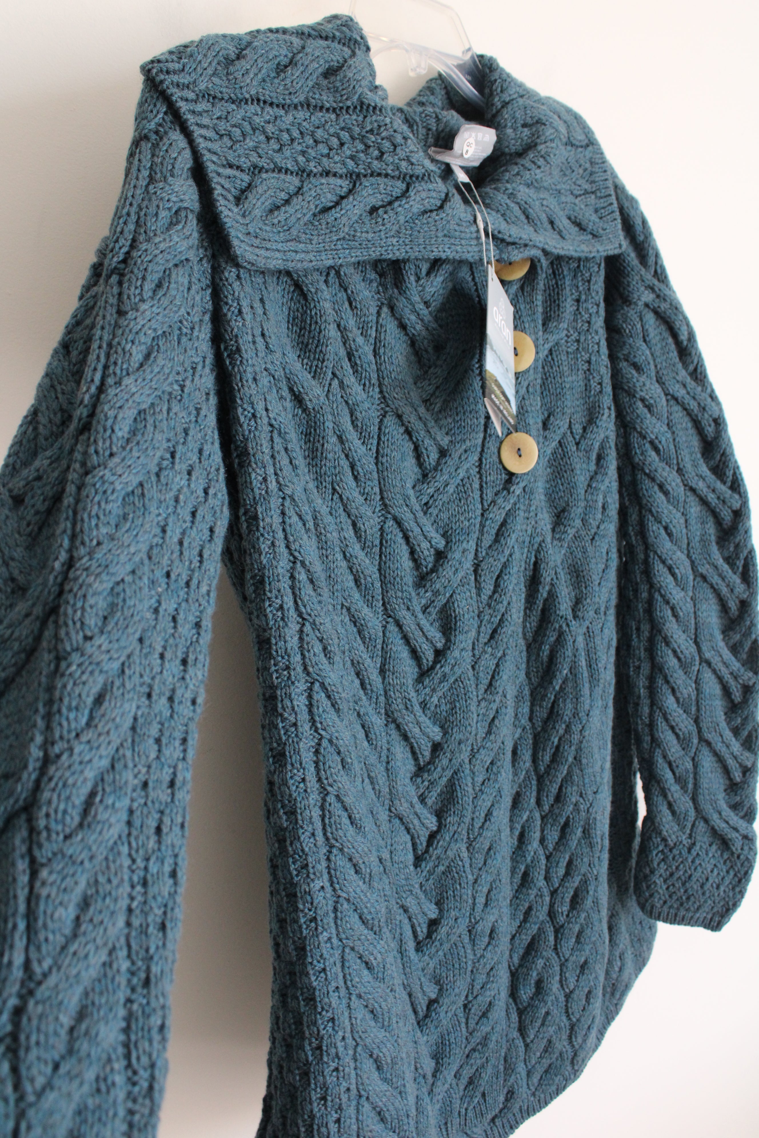 NEW Aran Woollen Mills Super Soft Merino Teal Knit Sweater | M