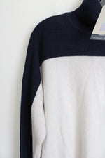 NEW Brodie Cashmere Navy & White Colorblocked Knit Turtleneck Sweater | XL