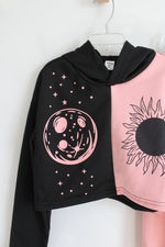 Shein Pink & Black Sunflower & Planet Hoodie & Sweatpant Set | Youth 10