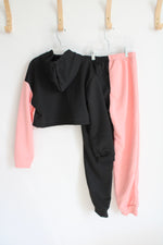 Shein Pink & Black Sunflower & Planet Hoodie & Sweatpant Set | Youth 10