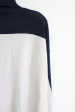 NEW Brodie Cashmere Navy & White Colorblocked Knit Turtleneck Sweater | XL