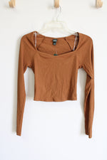 NEW Wild Fable Brown Ribbed Long Sleeved Crop Top | XS