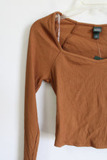 NEW Wild Fable Brown Ribbed Long Sleeved Crop Top | XS