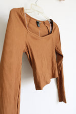 NEW Wild Fable Brown Ribbed Long Sleeved Crop Top | XS