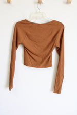 NEW Wild Fable Brown Ribbed Long Sleeved Crop Top | XS