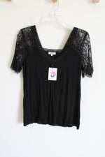 NEW La Miel Black Lace Sleeved Top