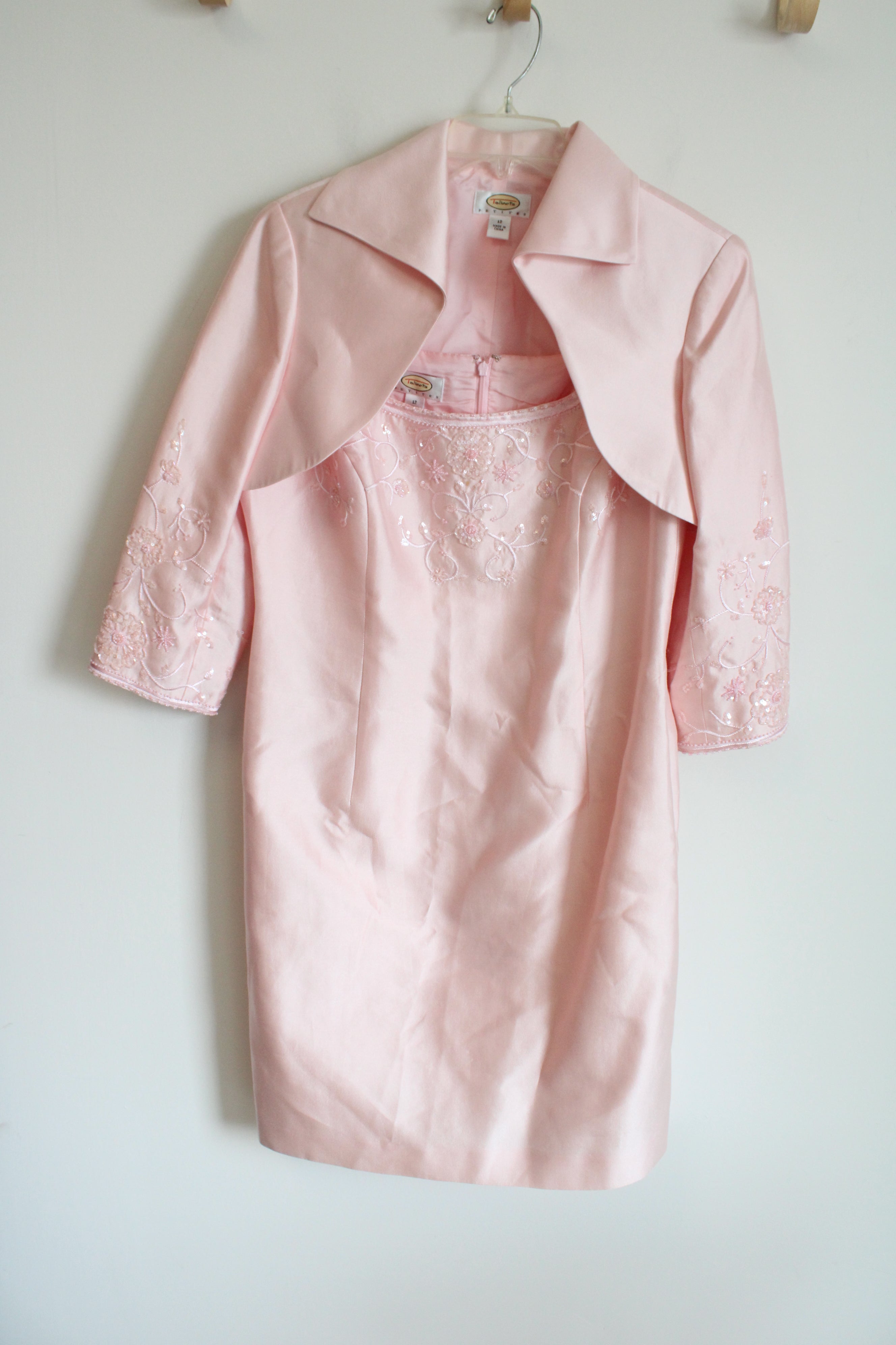 Talbots Vintage Sequined & Beaded Pink Dress & Jacket | 12 Petite