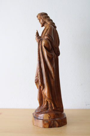 Carved Wooden Jesus Statue | 13"