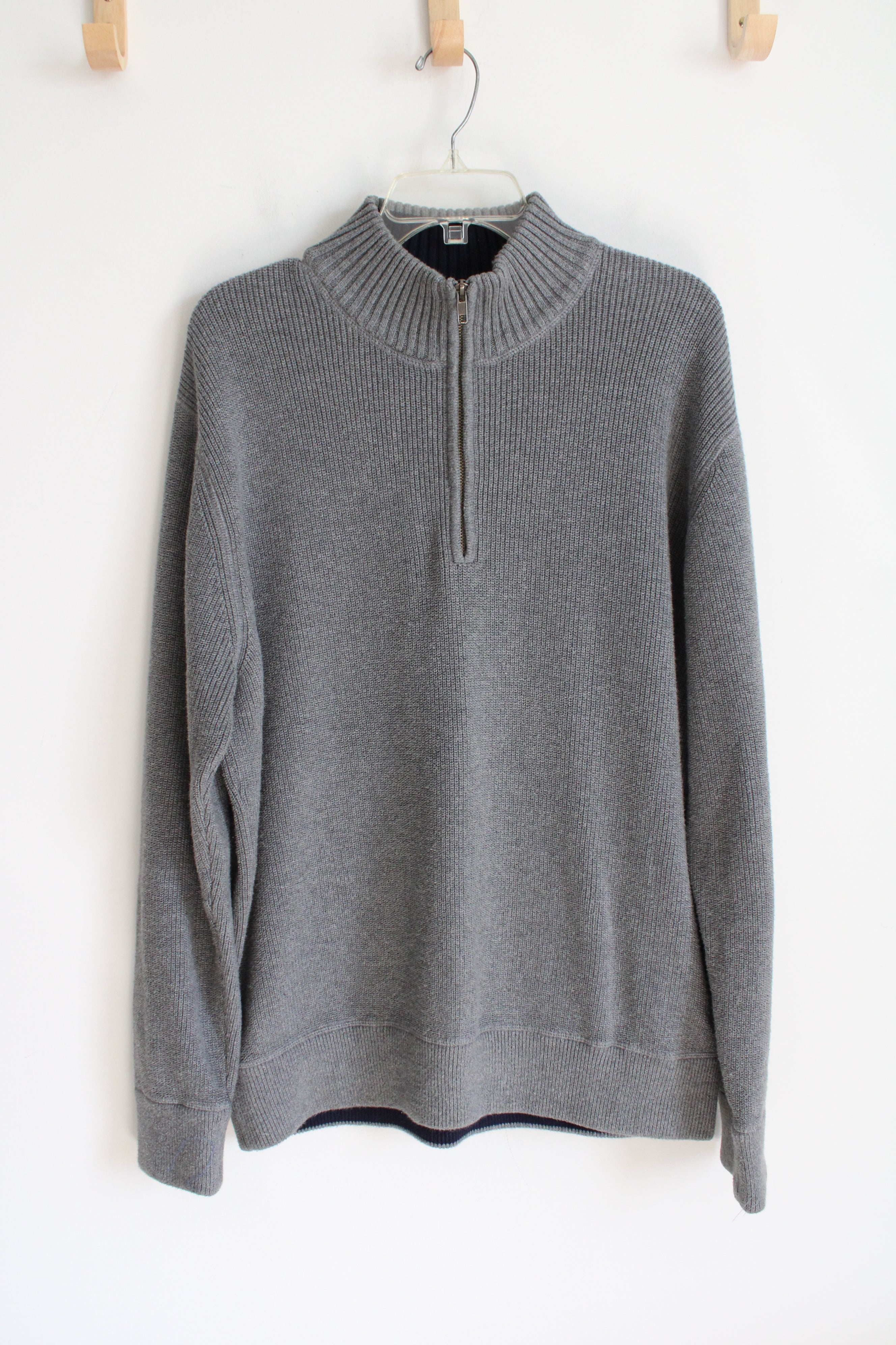 Eddie Bauer Gray Knit Quarter-Zip Sweater | XL