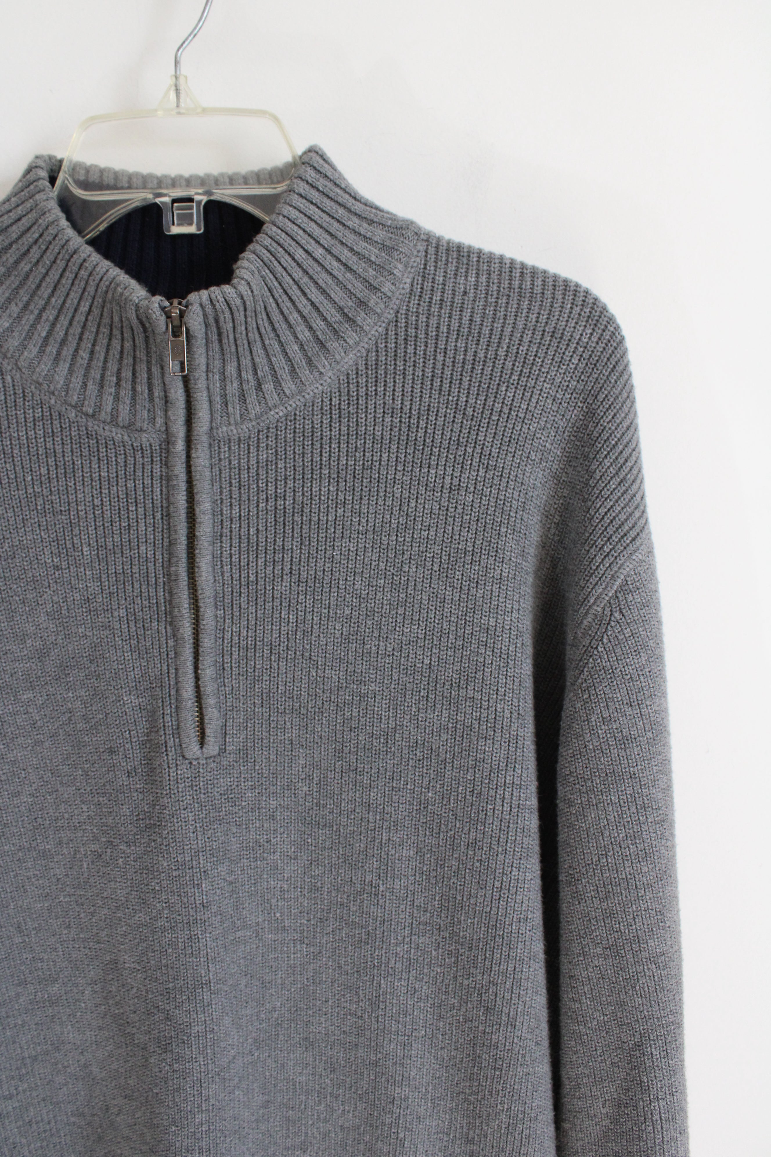 Eddie Bauer Gray Knit Quarter-Zip Sweater | XL