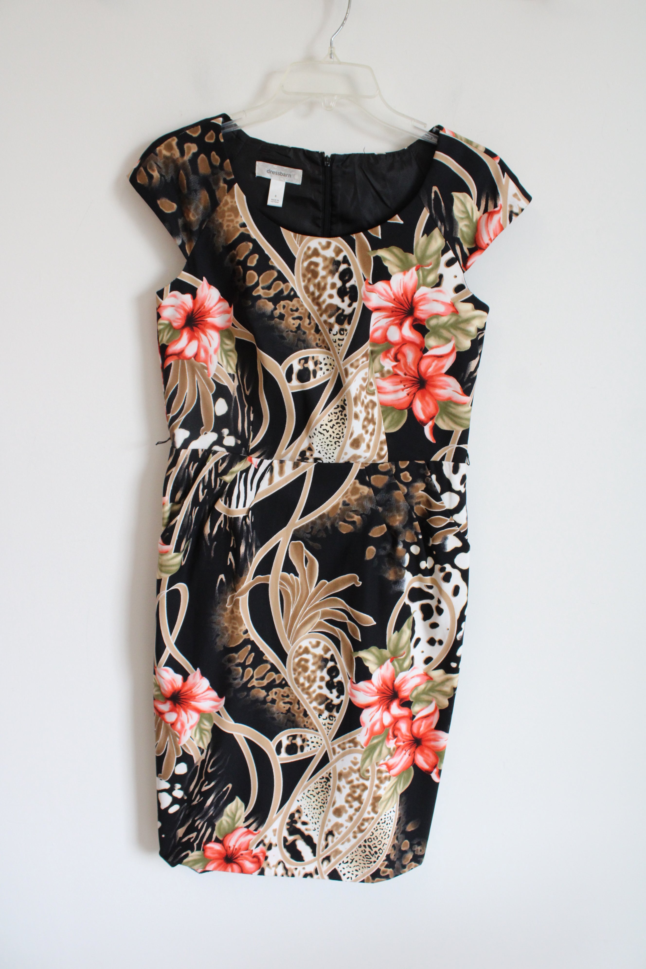 Dressbarn Black & Brown Floral Cap Sleeved Dress | 4