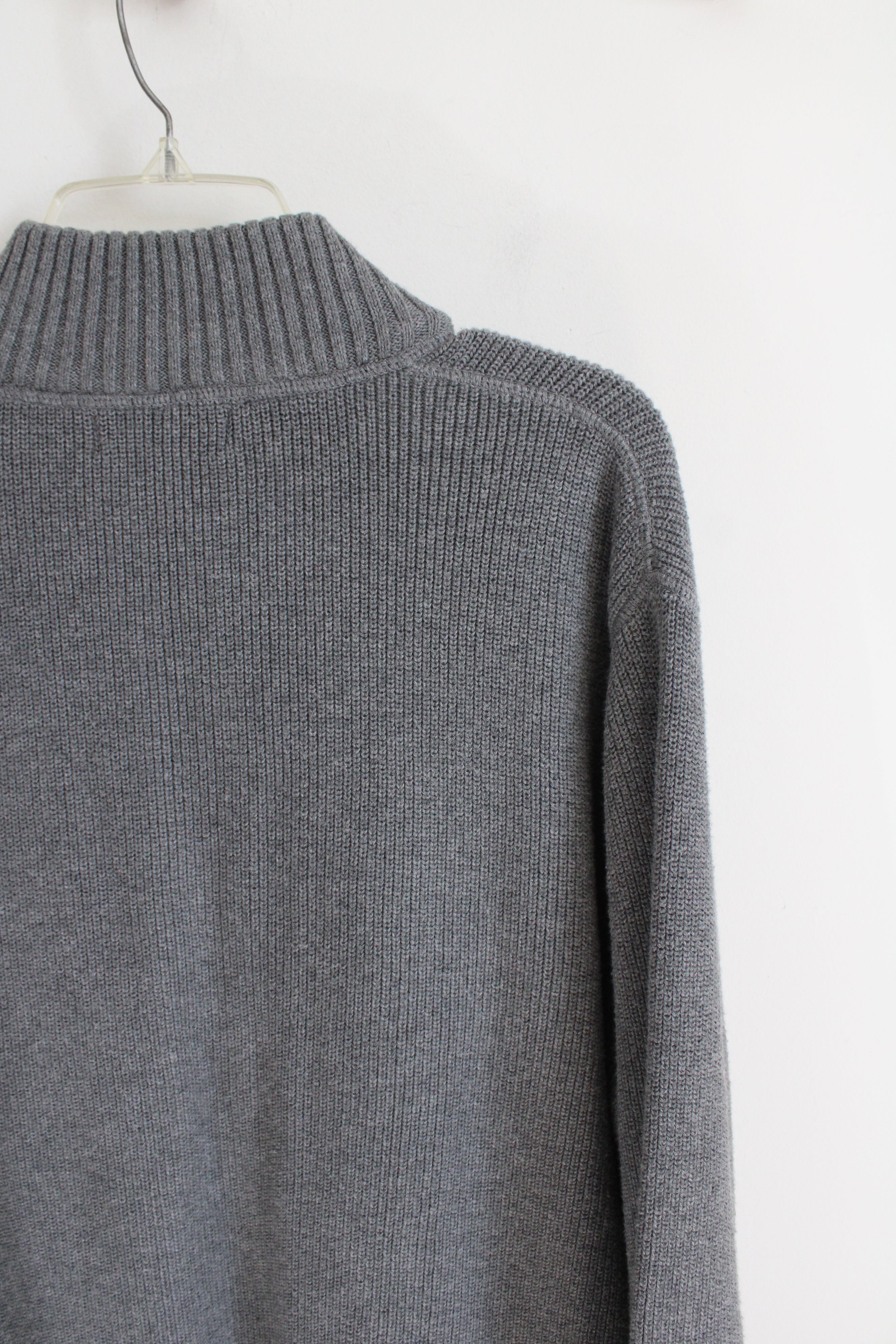 Eddie Bauer Gray Knit Quarter-Zip Sweater | XL