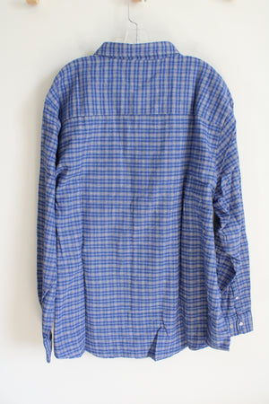 Haband Casual Joe Blue Plaid Button Down Flannel Shirt | XX