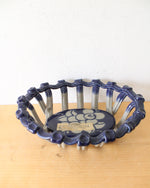 Blue & Gray Lattice Pottery Biscuit Basket