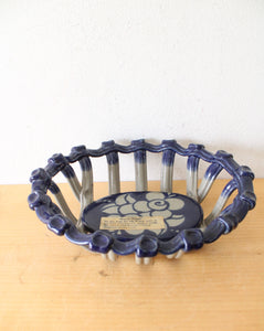 Blue & Gray Lattice Pottery Biscuit Basket
