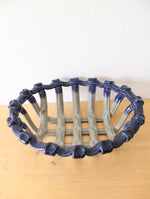 Blue & Gray Lattice Pottery Biscuit Basket