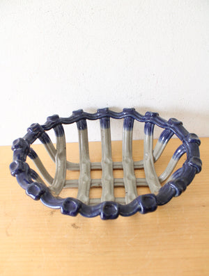 Blue & Gray Lattice Pottery Biscuit Basket