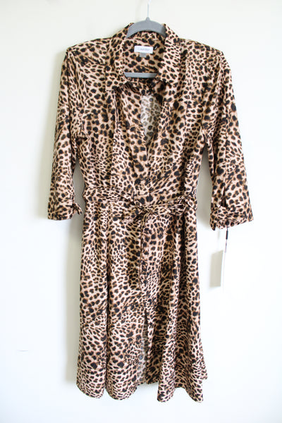 NEW Calvin Klein Leopard Collared Button Down Dress 8 Jubilee Thrift