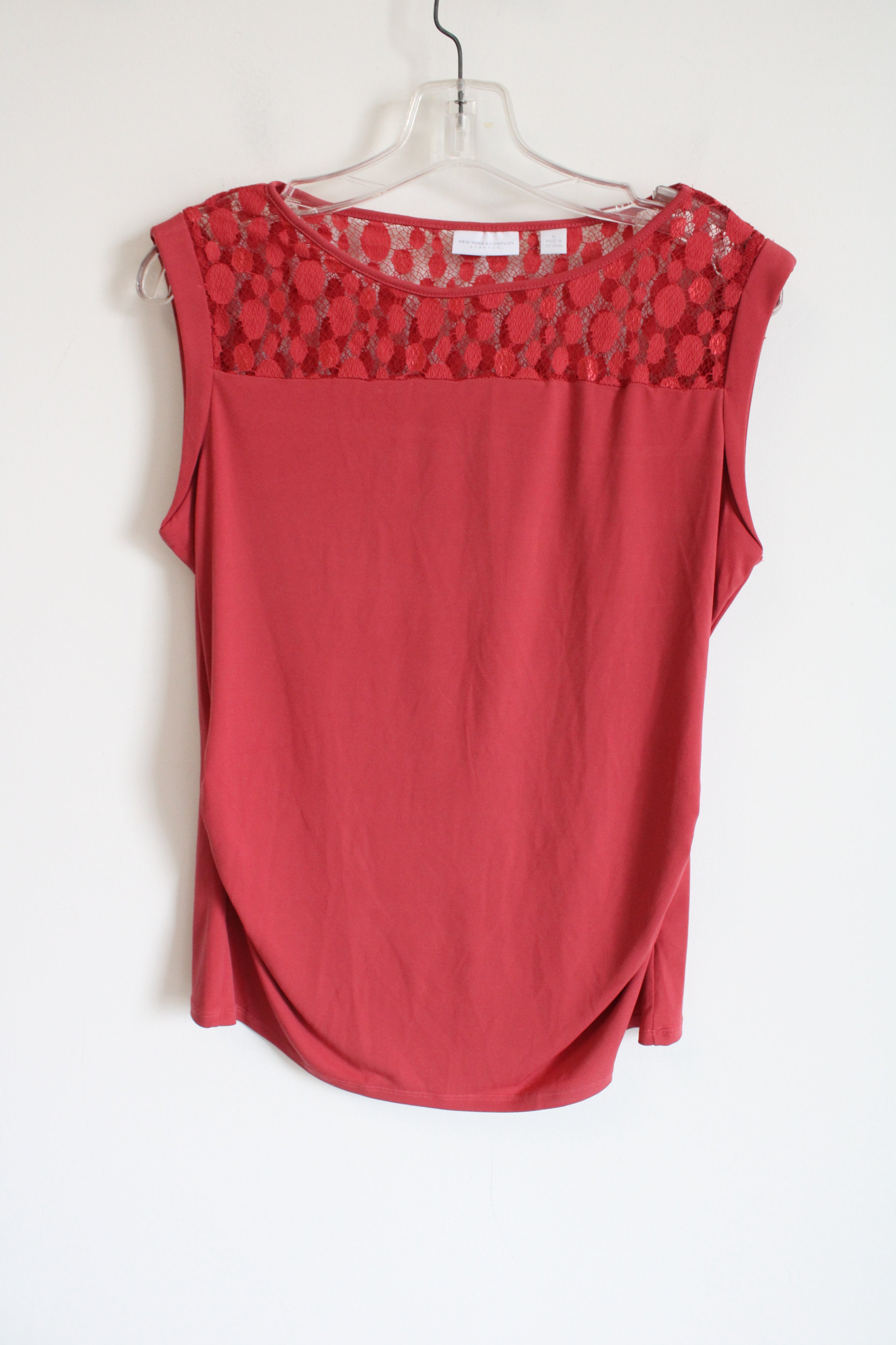 New York & Company Stretch Red Lace Top | M