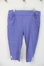 Chico's Perfect Stretch Blue & Pink Patterned Capri Pants | 3 (16)