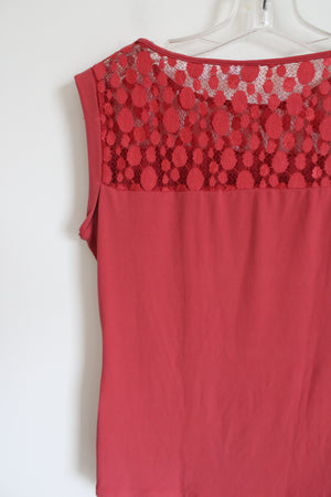 New York & Company Stretch Red Lace Top | M