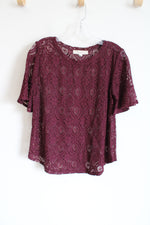 LOFT Dark Plum Lace Overlay Top | S