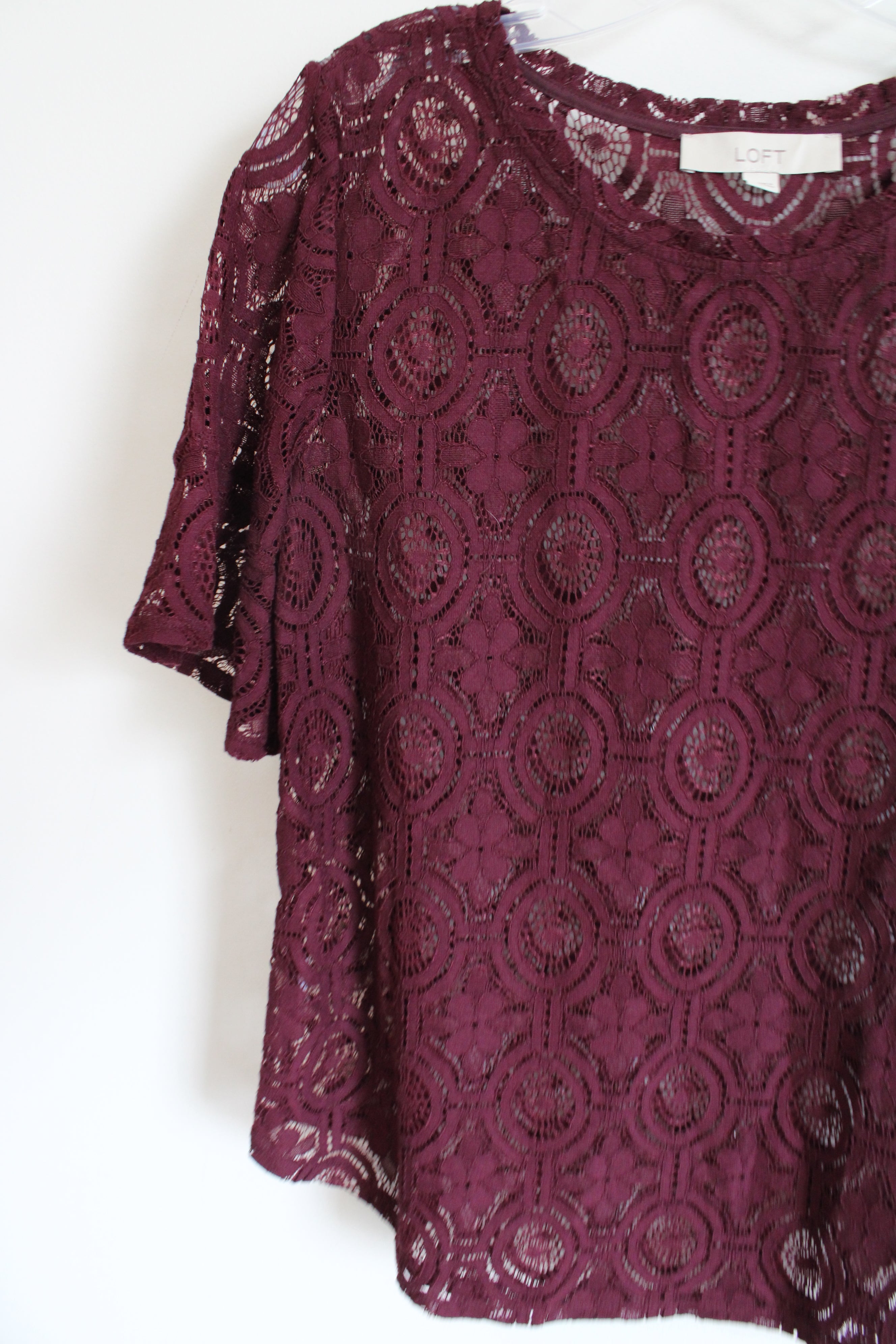 LOFT Dark Plum Lace Overlay Top | S