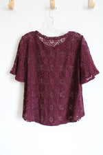 LOFT Dark Plum Lace Overlay Top | S