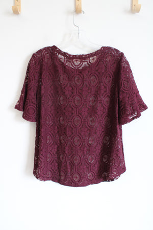 LOFT Dark Plum Lace Overlay Top | S