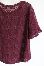 LOFT Dark Plum Lace Overlay Top | S