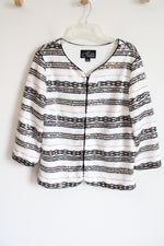 Alex Evenings Black Tan & White Striped Sequined Jacket | XL