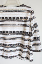 Alex Evenings Black Tan & White Striped Sequined Jacket | XL