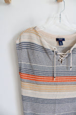 Chaps Denim Blue Orange & Yellow Striped Knit Linen Cotton Blend Top | S