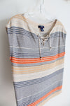 Chaps Denim Blue Orange & Yellow Striped Knit Linen Cotton Blend Top | S