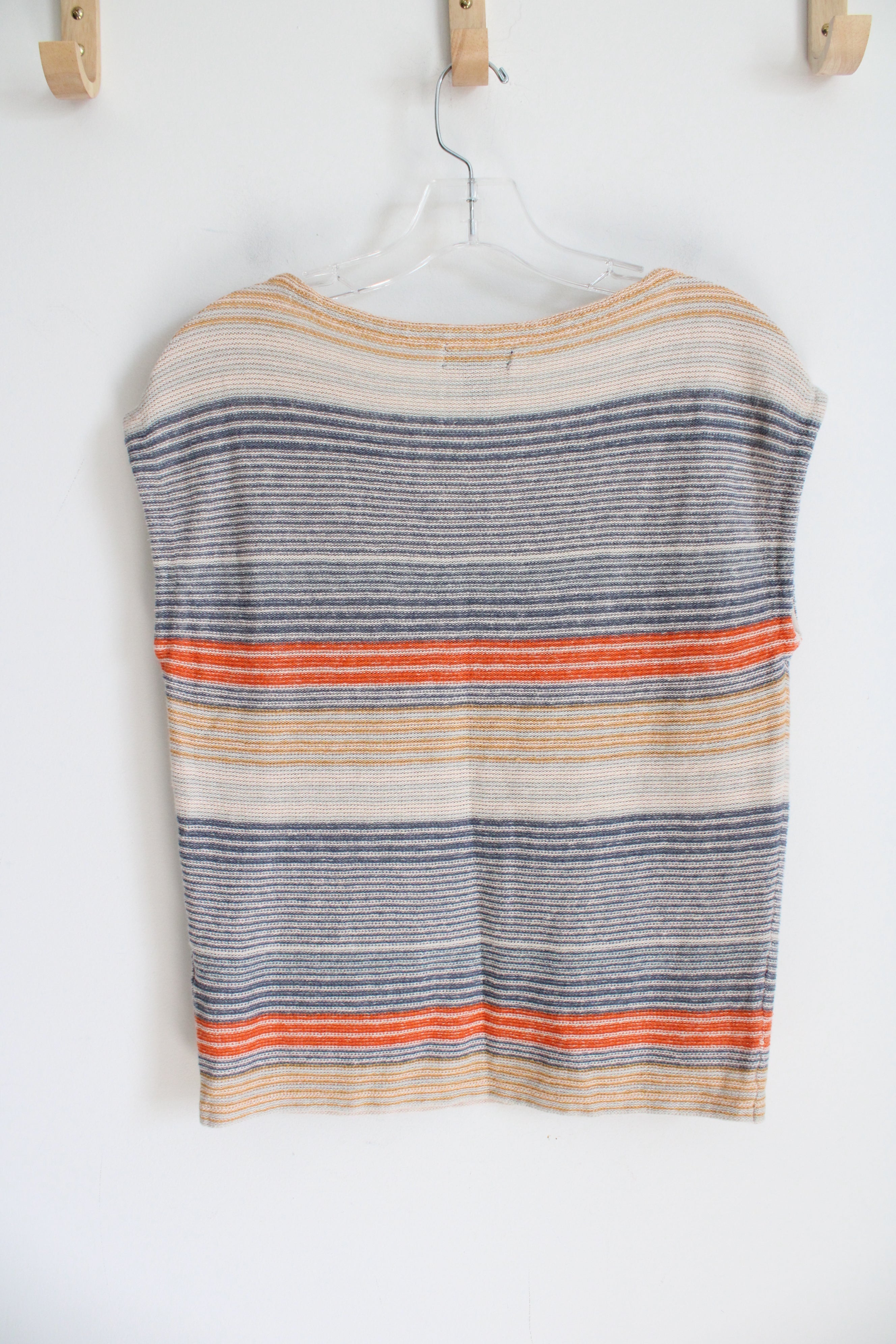 Chaps Denim Blue Orange & Yellow Striped Knit Linen Cotton Blend Top | S