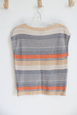 Chaps Denim Blue Orange & Yellow Striped Knit Linen Cotton Blend Top | S