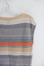 Chaps Denim Blue Orange & Yellow Striped Knit Linen Cotton Blend Top | S